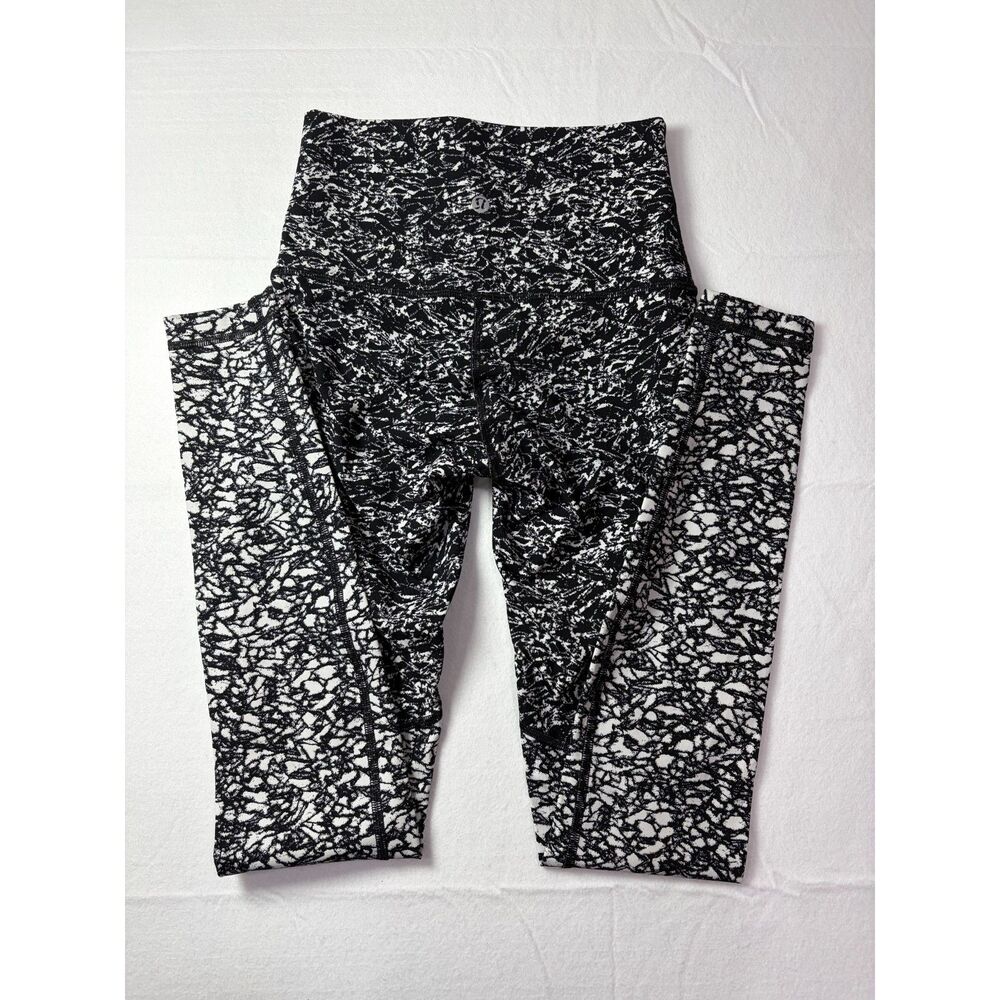 Lululemon Wunder Under High Rise Abstract Speckled Black White Leggings Size 4